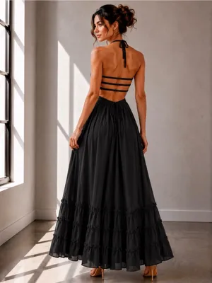 HYFVE Women’s Black Halter Maxi Dress Large thumbnail 2