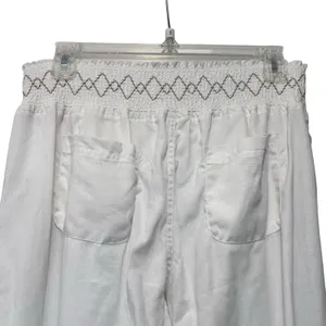 April Kiss Linen Pants Beach Summer Boho NWT High Waist Wide Leg SZ LG White thumbnail 7