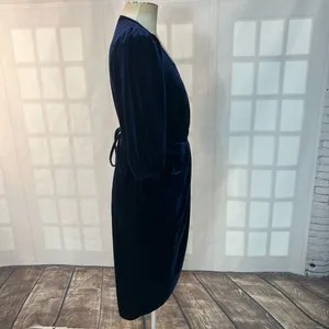Lucy Paris Blue Velvet Puff Sleeve Surplice Neck Pleated True Wrap Dress Size XS thumbnail 5