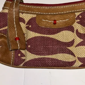 Gap Red And Tan Leather Fish Wristlet Super Cute Preloved thumbnail 5