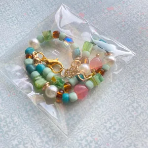 Handmade colorful Czech glass beads mix Kawaii bracelet💚 thumbnail 3