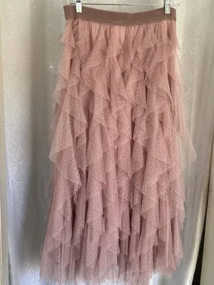 Anthropologie Dusty Rose Tiered Tulle Maxi Skirt thumbnail 2