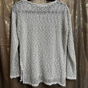 Aeropostale‎ Ivory Metallic Gold Semi Sheer Popcorn Knit Sweater Medium thumbnail 2