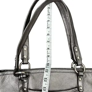 B. Makowsky Metallic Silver Leather Tote‎ Handbag Cheetah Print Lining thumbnail 9