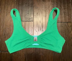 Aerie Green Textured Bralette Swim Top Large thumbnail 1