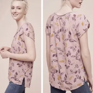 T La Anthropologie Sylvan Flutter Sleeve Tee Shirt Top Pink Floral Size Small thumbnail 2