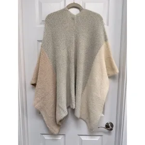 Anthropologie Saturday Sunday Colorblock Poncho Cardigan Grey Cream Tan OS thumbnail 3