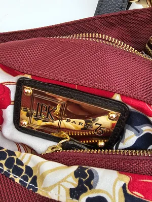JPK Paris 75 Burgundy Ballistic Nylon Tote Bag - Floral Lining & Gold Hardware thumbnail 3