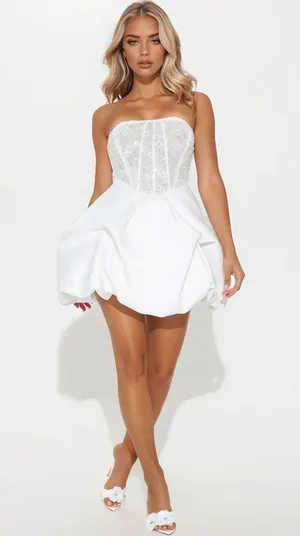 FashioNova Crystal Clear Satin Bubble Mini Dress thumbnail 1