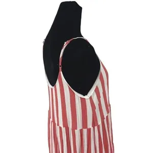 She + Sky Womens Striped‎ Adjustable Strap Tiered Maxi Dress White Coral Medium thumbnail 7