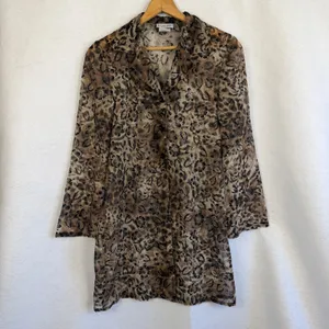 Vintage 90's Breakin Loose Sheer Floral Leopard Print‎ Duster Brown Black 5/6 thumbnail 6