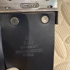 Chico’s leather adjustable belt gold silver metal buckle sz S/M black thumbnail 3