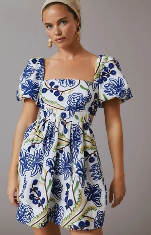 Anthropologie Puff-Sleeve Babydoll Mini Dress Size Large - C11-693 thumbnail 1
