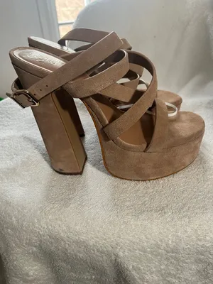 Gianni Bini Beige Suede Strappy Platform Sandal thumbnail 6