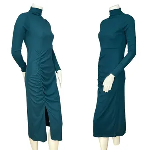 Mast & Harbour Dress Bodycon Ruched Midi Teal Green‎ Size Small Women Side Slit thumbnail 5