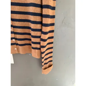 A New Day‎ Womens Ribbed Striped Cardigan Brown Navy Blue Crew Neck Small thumbnail 3