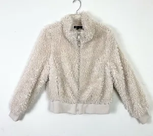 Zara TRF Ivory Cream Faux Fur Cropped Zip Up Sherpa Teddy Bomber Jacket Size S thumbnail 1