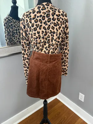 NWT Blue Rain Francesca’s Corduroy Button Front Brown Mini Skirt Size Medium.  thumbnail 4