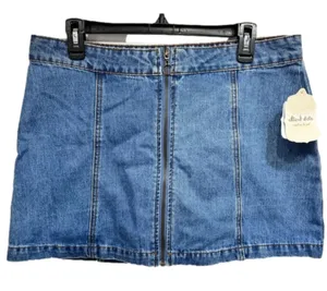 Altar’d State Mini Skirt Medium Wash Denim Zip Front Size Large Clubbing Twee thumbnail 1