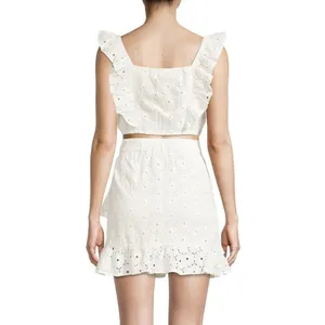 Avec Les Filles White Eyelet Ruffle Crop Top Square Neck Size Small thumbnail 6