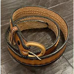 Womens 36"‎ Western Leather Belt Brown Braided Tooled Basketweave Buckle Cowgirl thumbnail 2