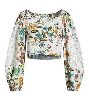 Nwt $198 Farm Rio Off-White Lace Botanicals Blouse Xl thumbnail 1