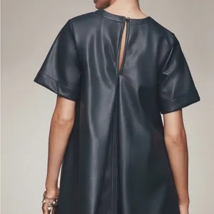 Maeve Emmy Navy Faux Leather A Line Mini Swing Dress XS NWT thumbnail 10