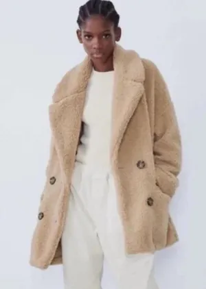 Zara double breasted Teddy jacket thumbnail 1