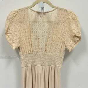 Betsey Johnson Mosaic Lace Puff-Sleeve Midi Dress Crochet Back Cream Sm JL408532 thumbnail 8