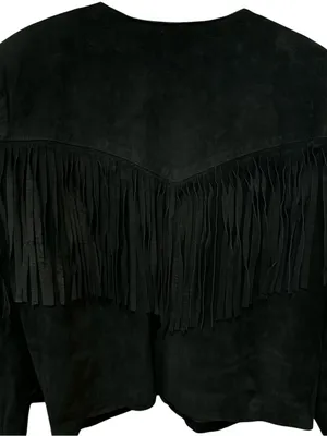 Vintage Black Suede Fringe Leather Cropped Western Boho Style Jacket Size: M thumbnail 7