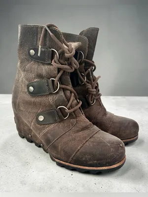 Sorel Joan of Arctic Brown Leather Wedge Boots thumbnail 1