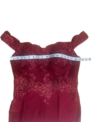 Cinderella Divine BurgundyLace Off Shoulder Prom DressGown L Slit Formal thumbnail 4