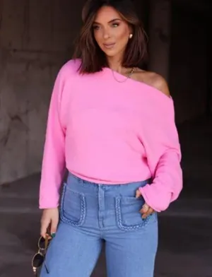 Lane 201 Women’s Size S Drop Shoulder Pullover Sweater Hot Pink Barbiecore Comfy thumbnail 1
