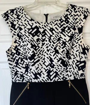 Kasper Sheath Dress Abstract Print Gold Zipper Accent Black White Women's 4 thumbnail 2