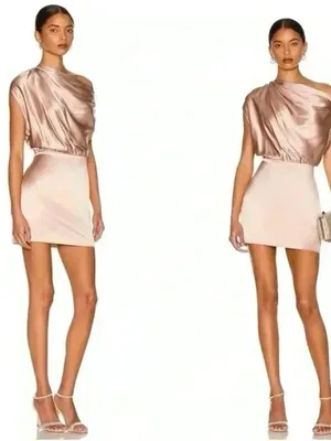The Sei Silk One Shoulder Draped Mini Dress Pink 6 thumbnail 2