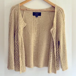 Fever Women’s Hand Knit Beige Sequin Cottagecore Casual Cardigan Size L thumbnail 5
