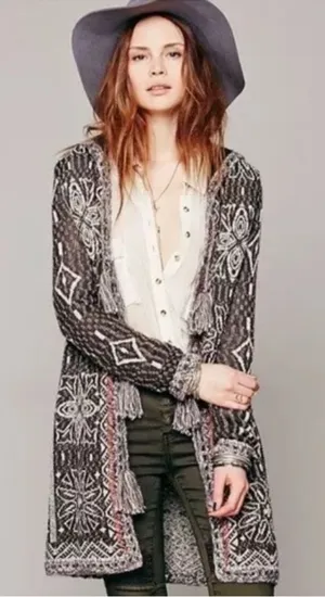 FREE PEOPLE Kai Hooded Bohemian Cardigan Wool Blend Size‎ XS thumbnail 1