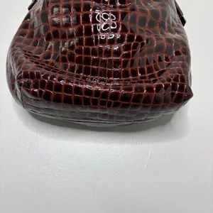 Antonio Melani Brown Patent Leather Croc Embossed Woven Chain Handle Bag thumbnail 11