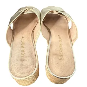 Jack Rogers Metallic Gold Slip on Espadrille Sandals Womens 10 Slides Leather thumbnail 4