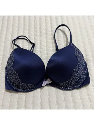 Victoria’s Secret Very Sexy Push Up Bra Underwire 32D Blue With Lace Trim thumbnail 13