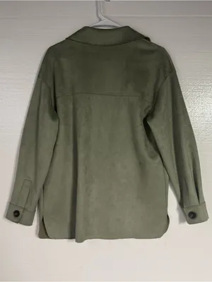 Zara Jacket Women XS Olive Green Faux Suede Utility Overshirt Button Front Soft thumbnail 6