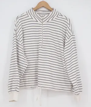 Old Navy Womens XL Striped Quarter Zip Pullover Sweatshirt White Navy Blue thumbnail 1