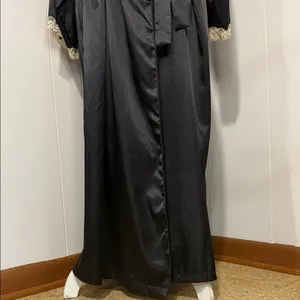 Elegant Black Satin Robe with Lace Trim thumbnail 2