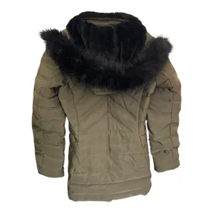 Zara Olive Green Down Puffer Coat Small Faux Fur‎ Hood thumbnail 3