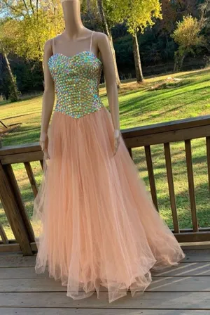 Peach Beaded Sweetheart Tulle Prom Dress thumbnail 3