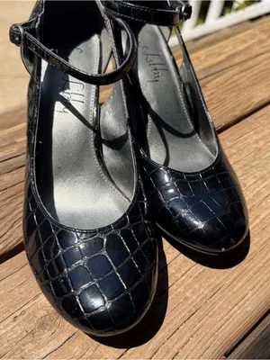Sam & Libby Black Croc Embossed Mary Jane Pumps Womens 8M Block Heel Shoes thumbnail 4