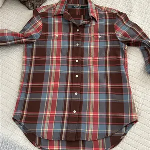 Ralph Lauren, brown blue rose plaid button-down, cotton western shirt S​​ thumbnail 13