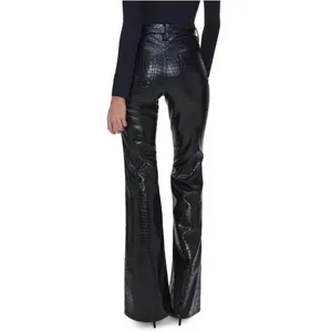 GOOD AMERICAN Good Legs Croc Embossed Faux Leather Flare Pants in Black US 26 thumbnail 9