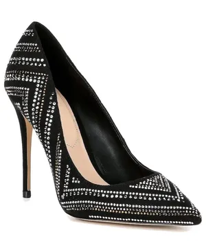 Aldo Lardonna Black Pointed Toe Stiletto Pumps Gold Silver Rhinestones Size 7 thumbnail 1