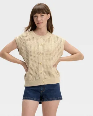 Universal Threads Pointelle Oversized Sweater Vest Tan Women’s S thumbnail 1